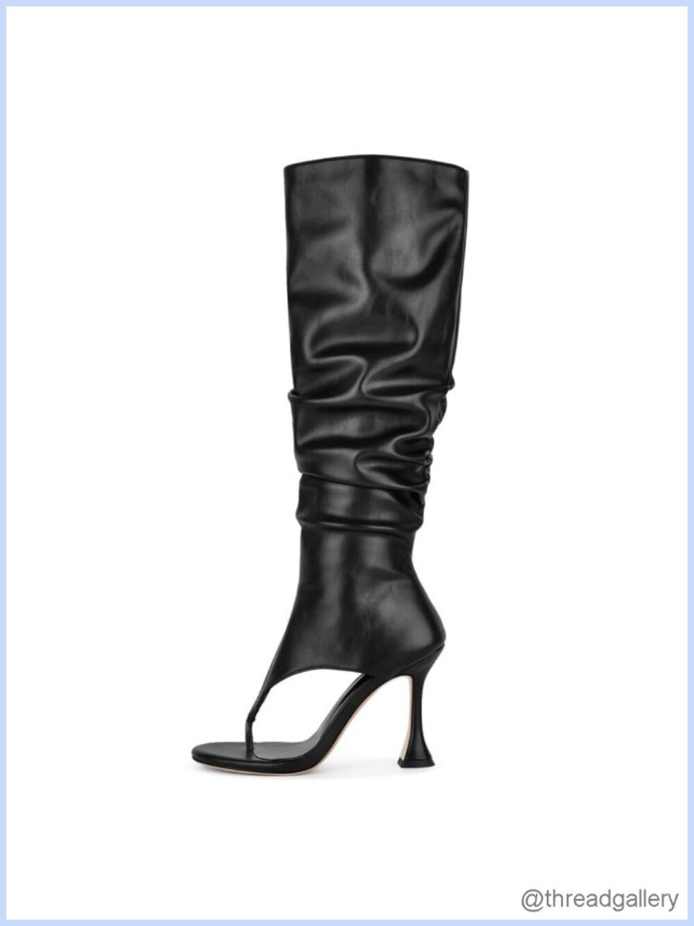 Slouchy Knee High Thong Faux Leather Heeled Boots Open Toe Stiletto
